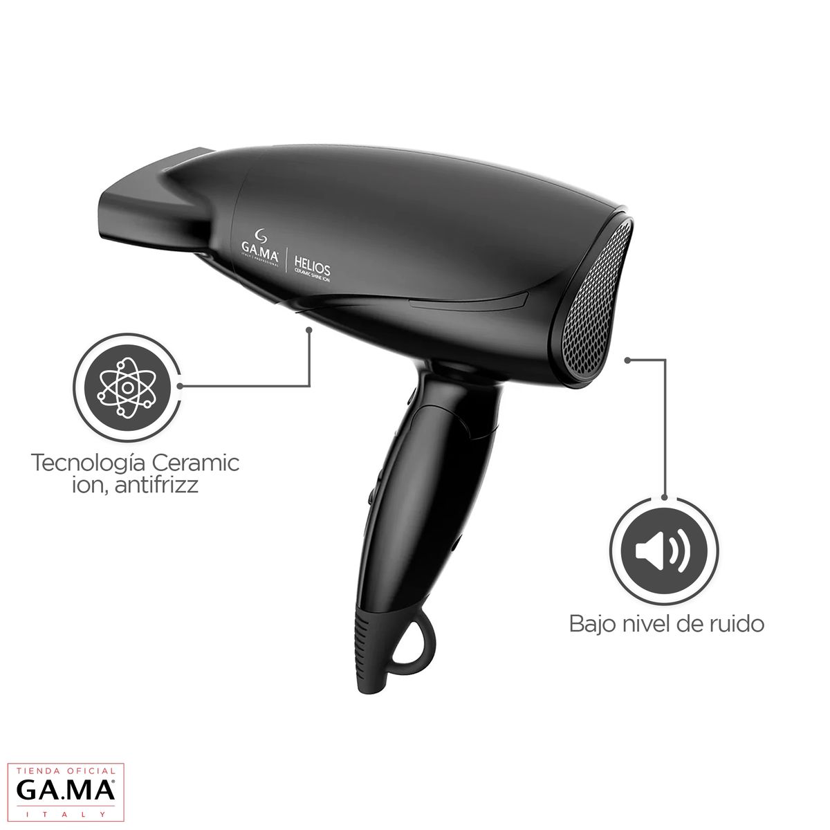 GAMA - Secador De Pelo Gama Helios Ceramic Shine On Antifrizz Compacto