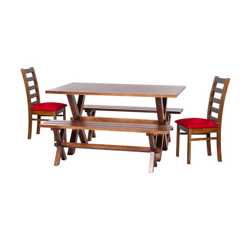 LATAM HOME - JUEGO DE COMEDOR SEVILLA 2 SILLAS BURGOS + 2 BANCAS PU ROJO