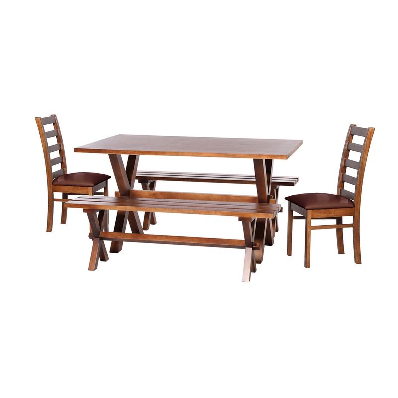 LATAM HOME - JUEGO DE COMEDOR SEVILLA 2 SILLAS BURGOS + 2 BANCAS PU CHOCOLATE