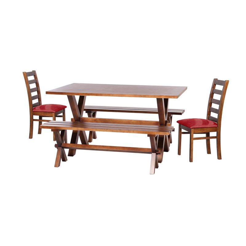 LATAM HOME - Juego De Comedor Sevilla 2 Sillas Burgos + 2 Bancas Cuero Ken Rojo