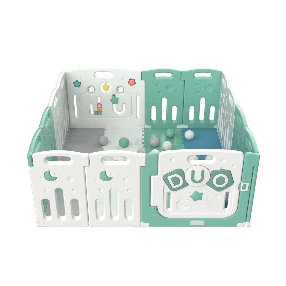 BBQOOL - Corral Didáctico de Juegos Duo Mint + Alfombra + Pelotas