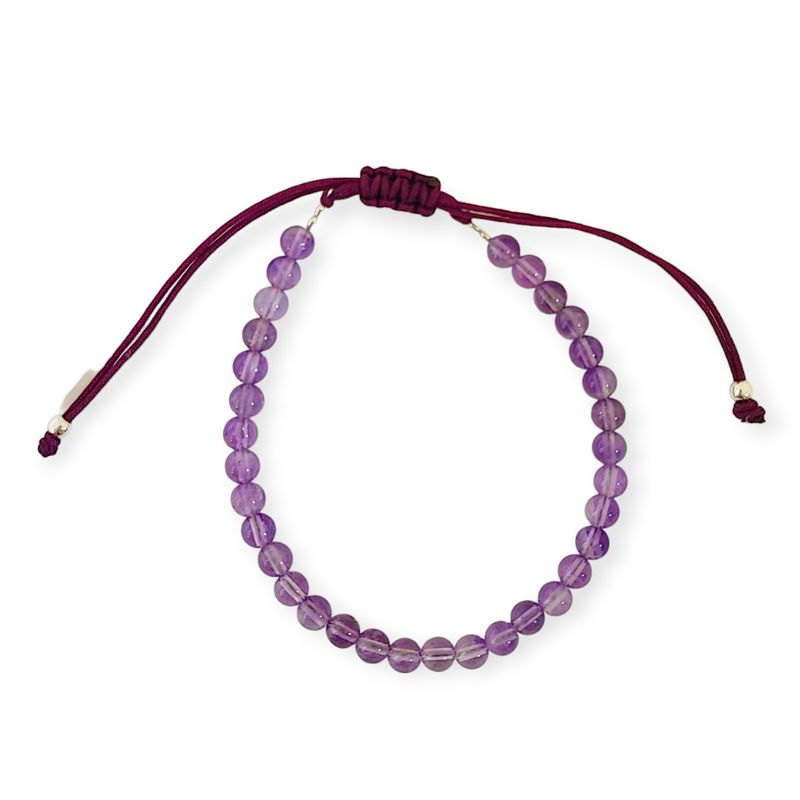 ANDREA COGGIOLA JOYAS - Pulsera Amatista 4mm Cordón Morado Plata Fina 925 Ajustable