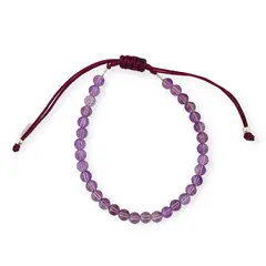 ANDREA COGGIOLA JOYAS - Pulsera Amatista 4mm Cordón Morado Plata Fina 925 Ajustable