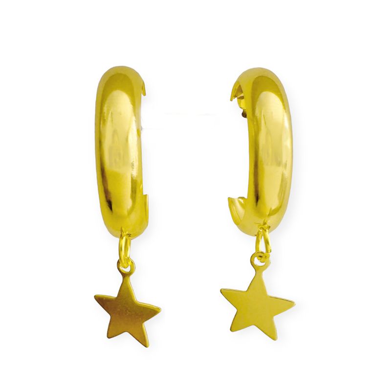 ANDREA COGGIOLA JOYAS - Aros Argolla Bote Estrella Colgante Enchapado Oro 18K