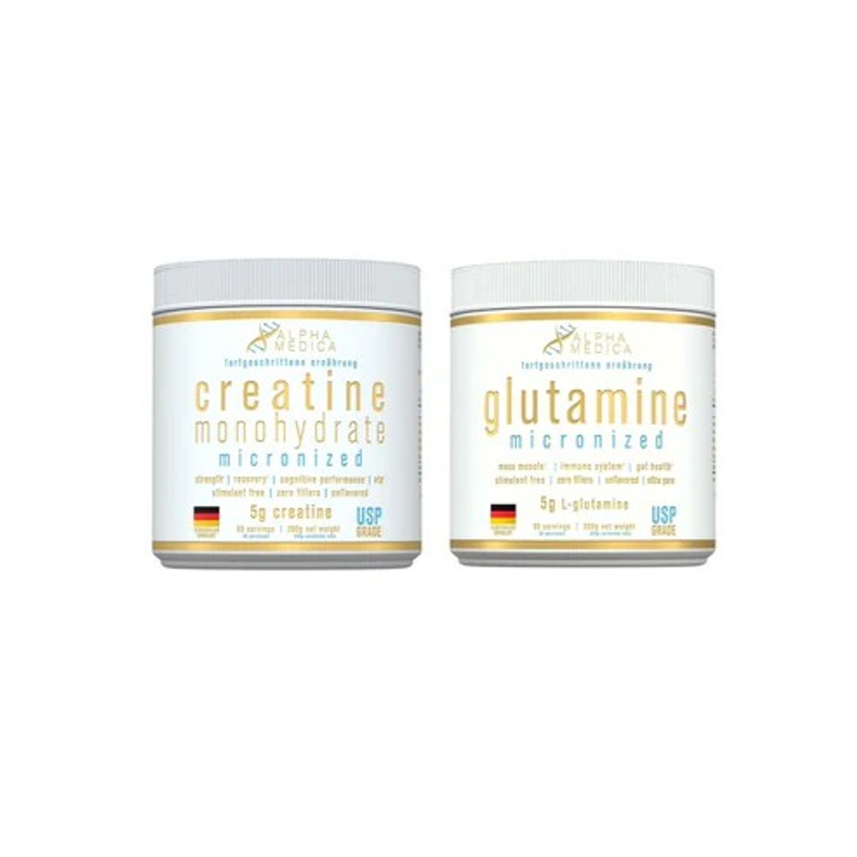 ALPHAMEDICA - PACK CREATINA MONOHIDRATADA 300GR + GLUTAMINA 300GR - ALPHA MEDICA