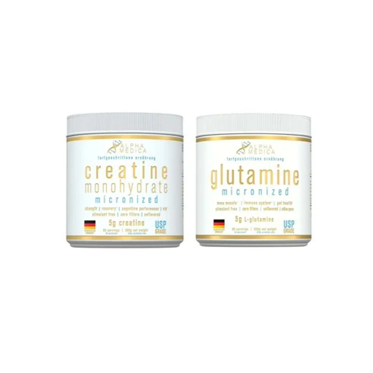 ALPHAMEDICA - PACK CREATINA MONOHIDRATADA 300GR + GLUTAMINA 300GR - ALPHA MEDICA