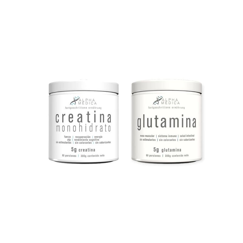ALPHAMEDICA - PACK CREATINA MONOHIDRATADA 300GR + GLUTAMINA 300GR - ALPHA MEDICA