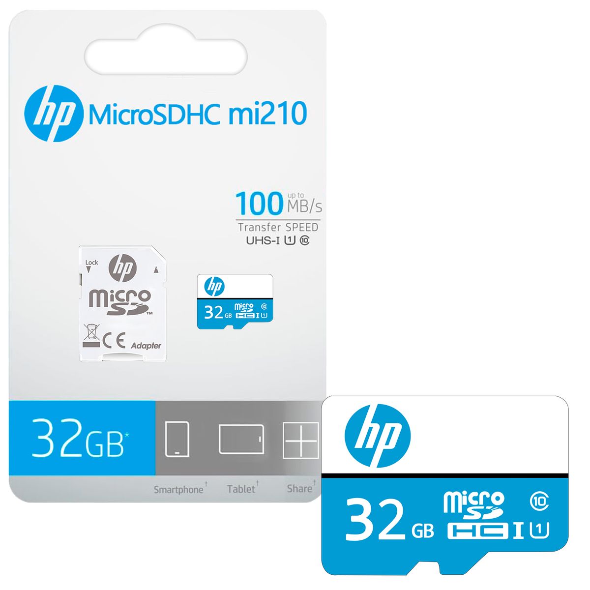 HP - Tarjeta de Memoria MicroSD 32GB HP mi210 + Adaptador 100MB/s