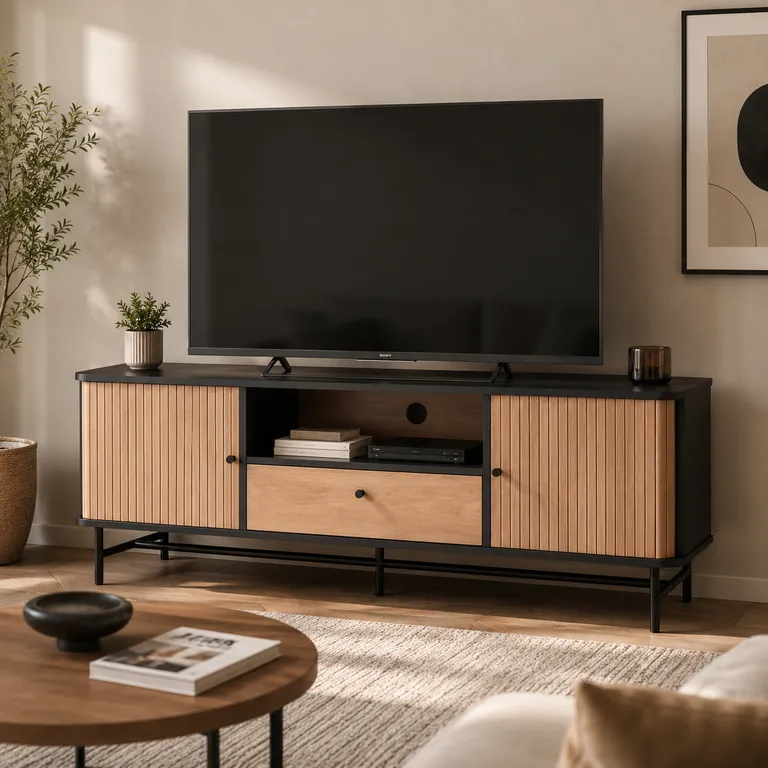 Rack de TV Top Living Charcoal con Puertas Corredizas