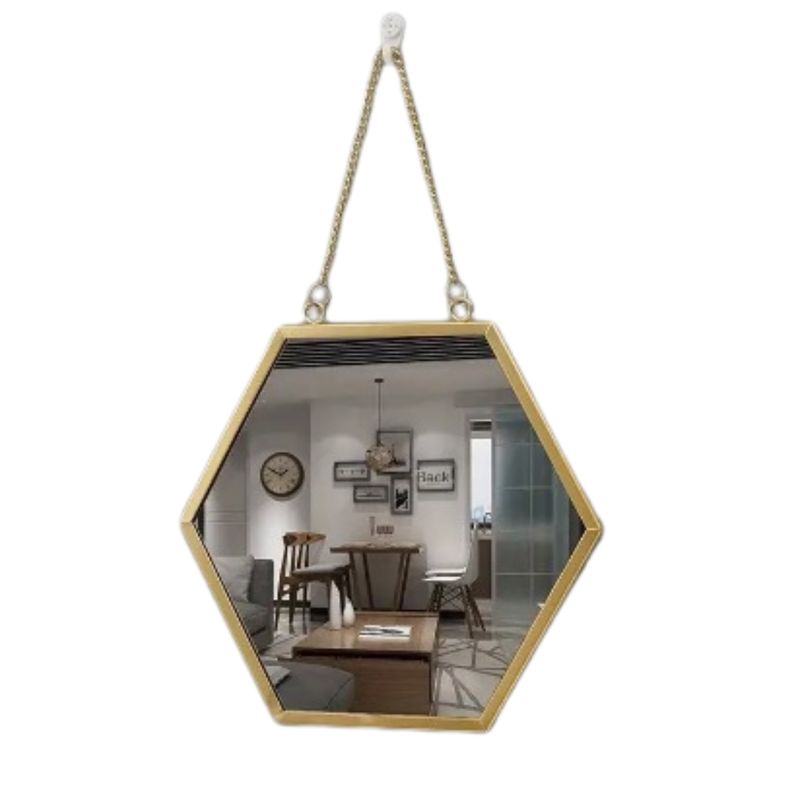 ALTERNATIVE - Espejo Hexagonal dorado con cadena