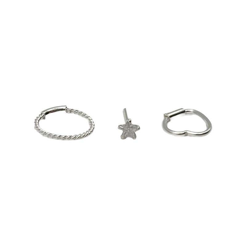 GENERICO - Pack Piercing Argolla Corazon Estrella Plata Mas Caja Regalo
