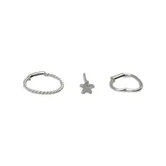 GENERICO - Pack Piercing Argolla Corazon Estrella Plata Mas Caja Regalo
