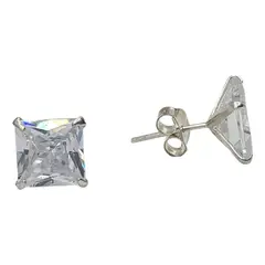 GENERICO - Aro Cuadrado Circon Blanco 10 Mm Plata 925 Mas Caja