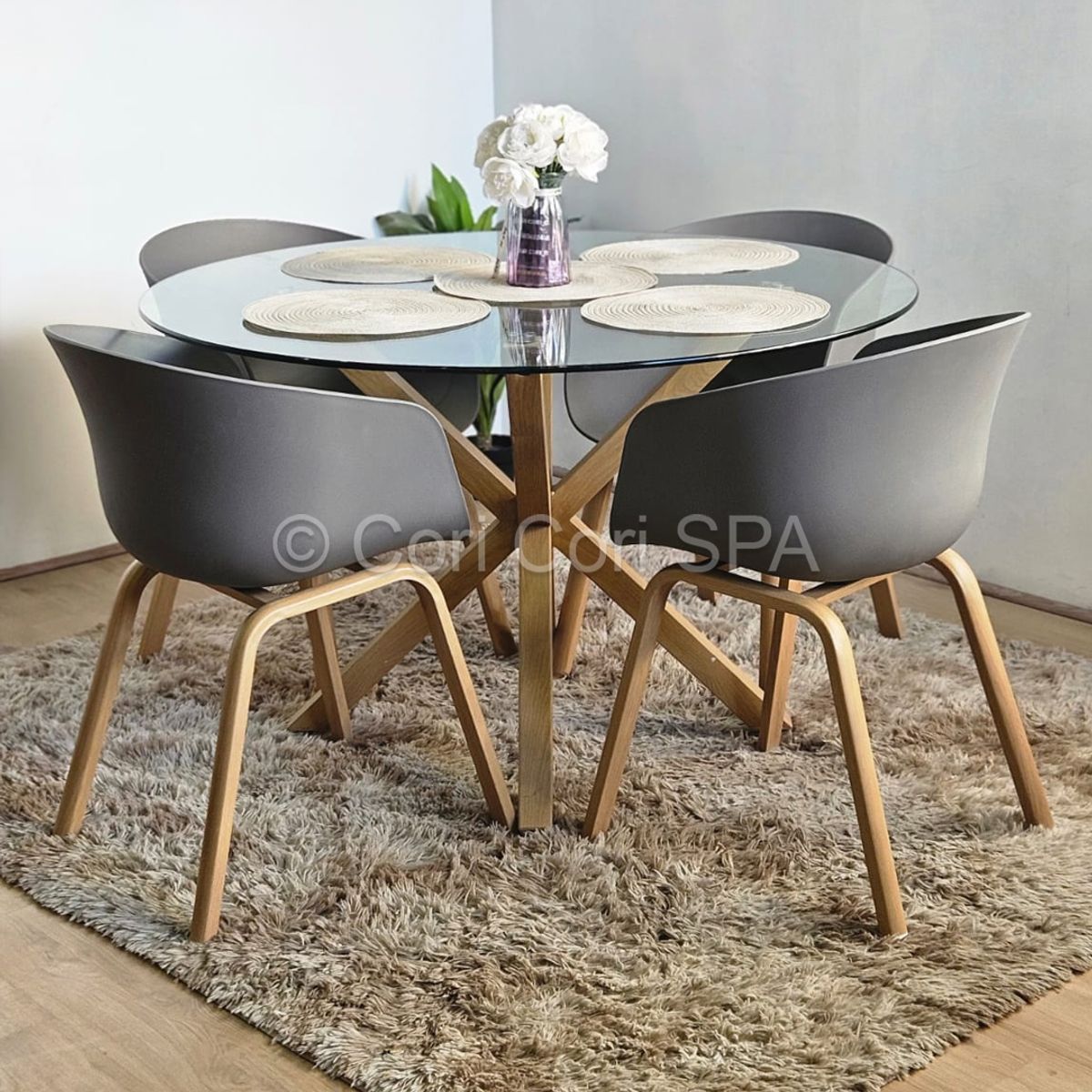 CORI CORI - Juego de Comedor Mesa Warwick 100cm + 4 Sillas Cup Gris