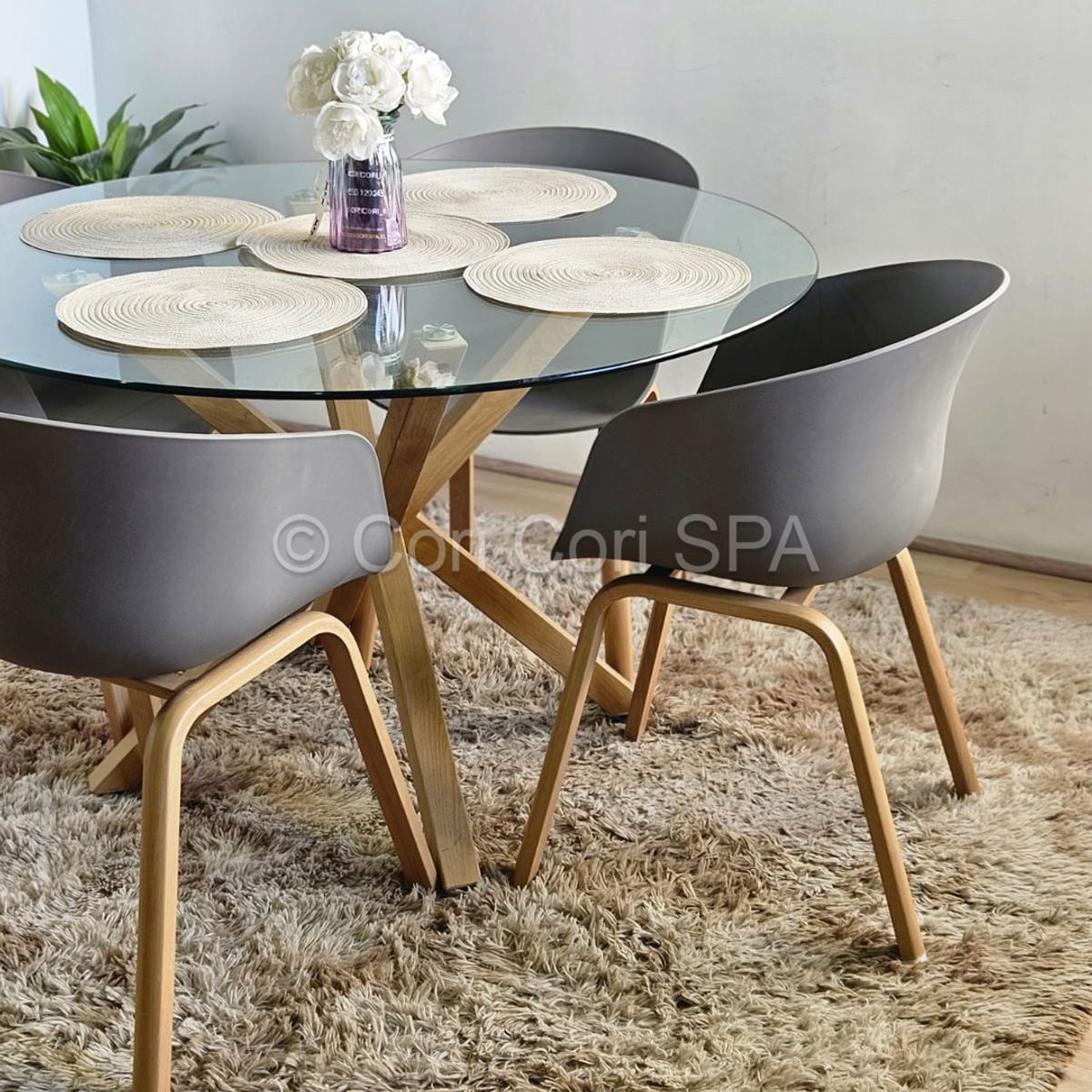 CORI CORI - Juego de Comedor Mesa Warwick 100cm + 4 Sillas Cup Gris