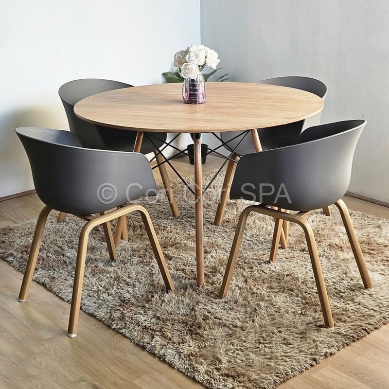 CORI CORI - Comedor Mesa Wood Melamina (120cms) + 4 Sillas Cup Gris