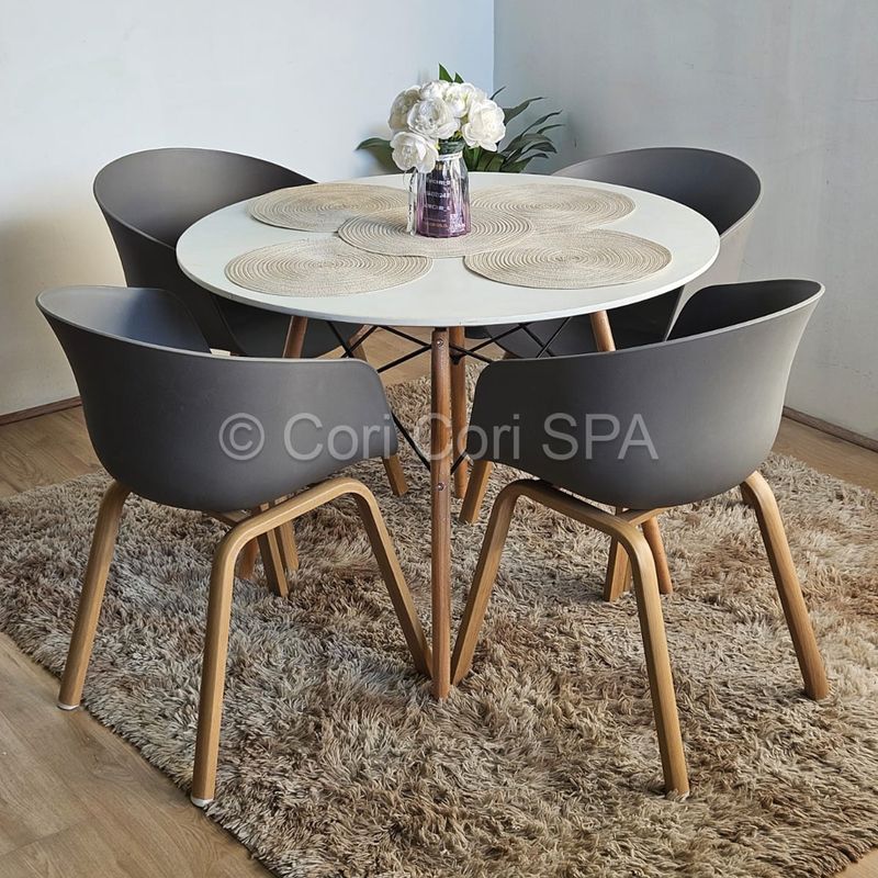 CORI CORI - Comedor Mesa Eames Melamina Blanca 100cm + 4 Sillas Cup Gris