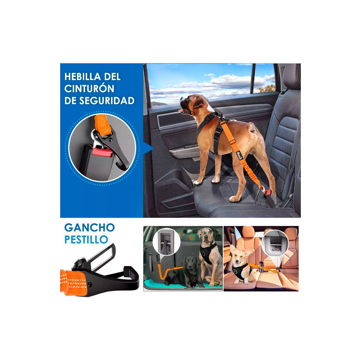 GENERICO - Correa Cinturón De Seguridad Auto Perros Con Plato Plegable