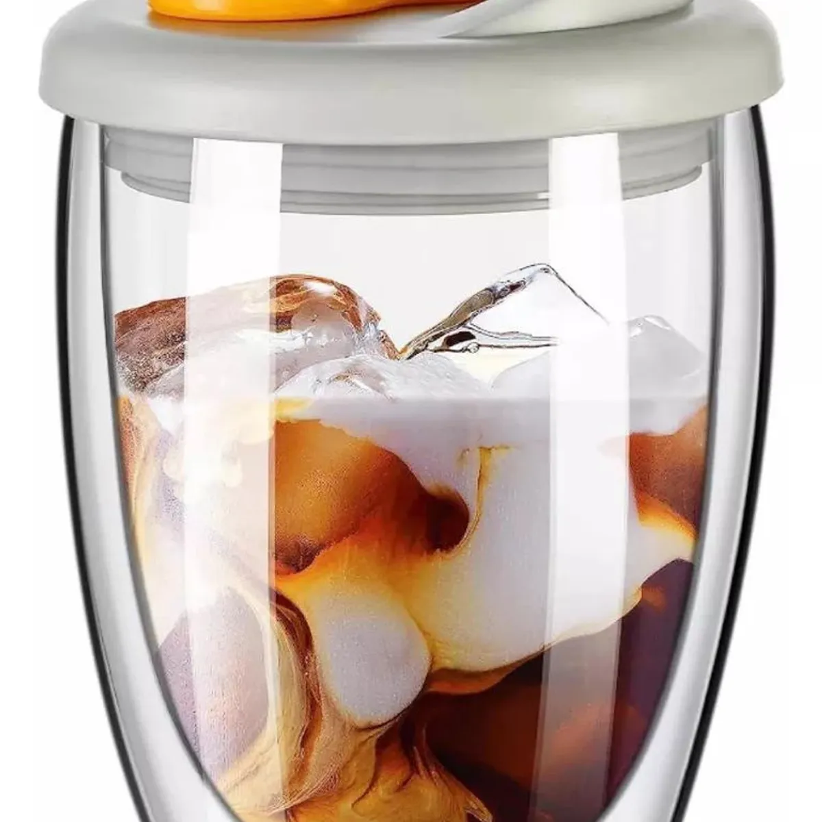 KUANGYE - Vaso Cafe Vidrio Doble Pared Termica Mug Tapa Antiderrame