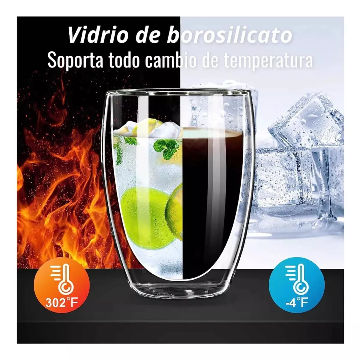 KUANGYE - Vaso Cafe Vidrio Doble Pared Termica Mug Tapa Antiderrame