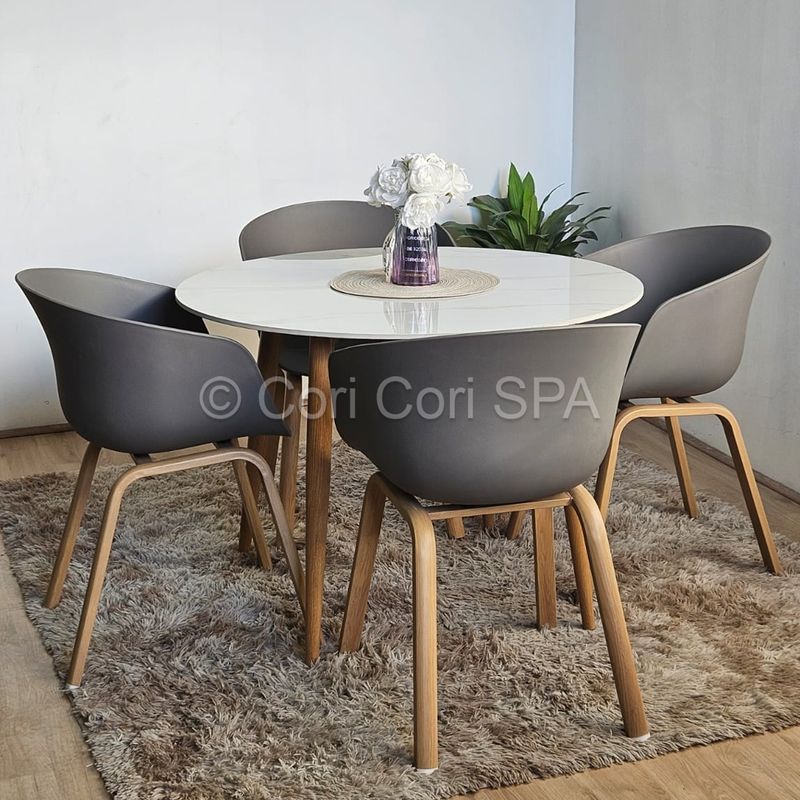 CORI CORI - Comedor Mesa Mármol (100cms) + 4 Sillas Cup Gris