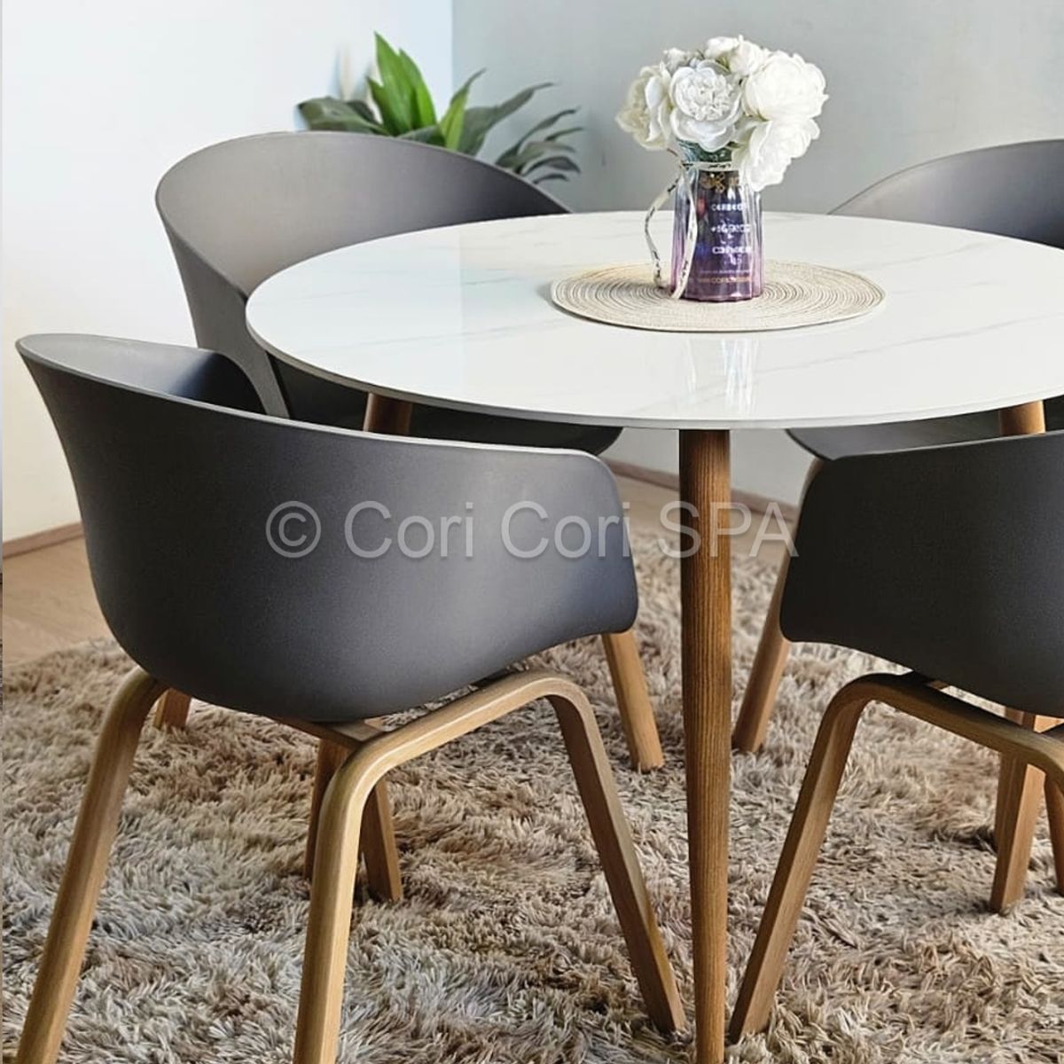 CORI CORI - Comedor Mesa Mármol (100cms) + 4 Sillas Cup Gris…