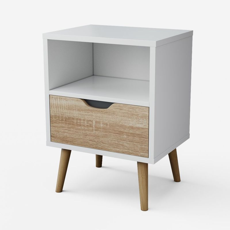 RELAN - Velador Top Living Tromso Con Cajón Blanco y Madera