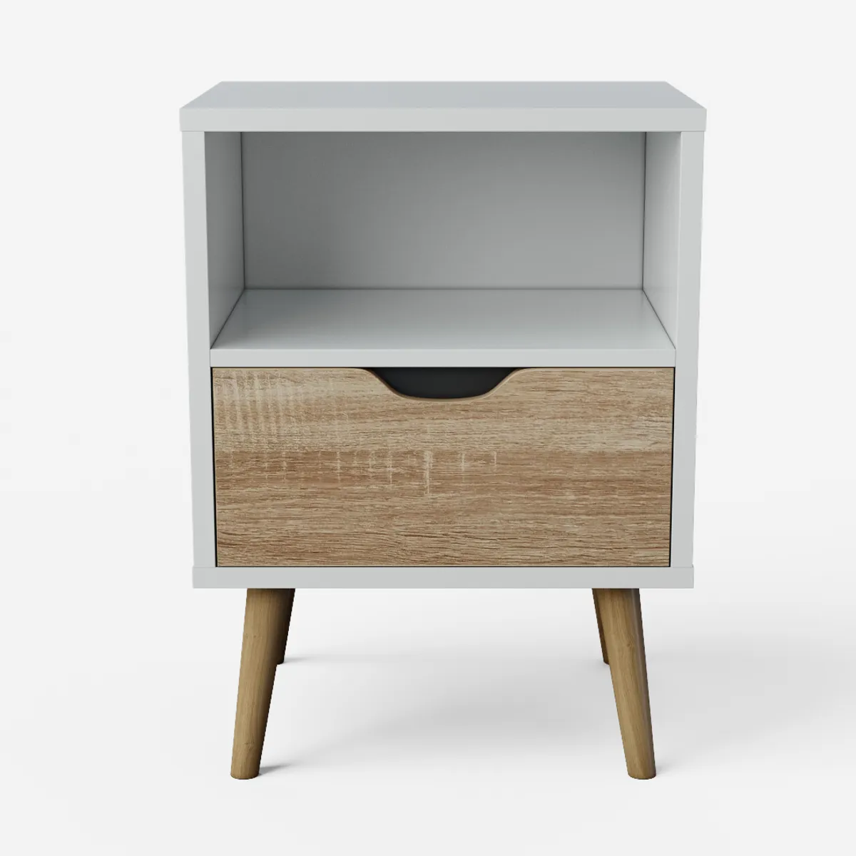 RELAN - Velador Top Living Tromso Con Cajón Blanco y Madera