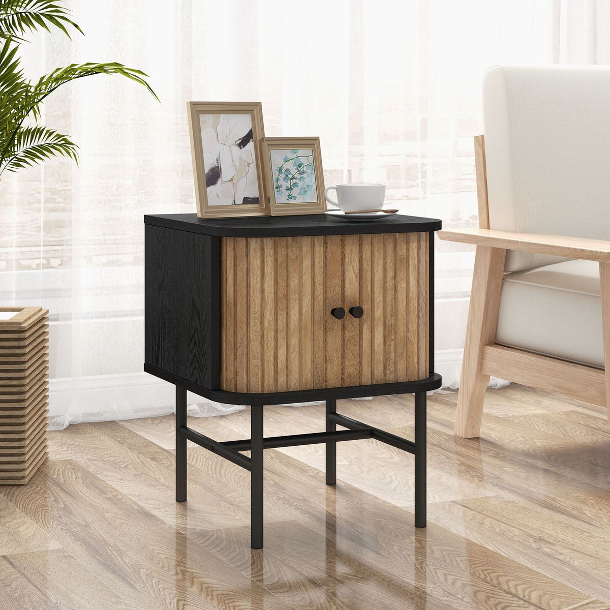 RELAN - Velador Top Living Noir Puertas Corredizas Negro y Madera