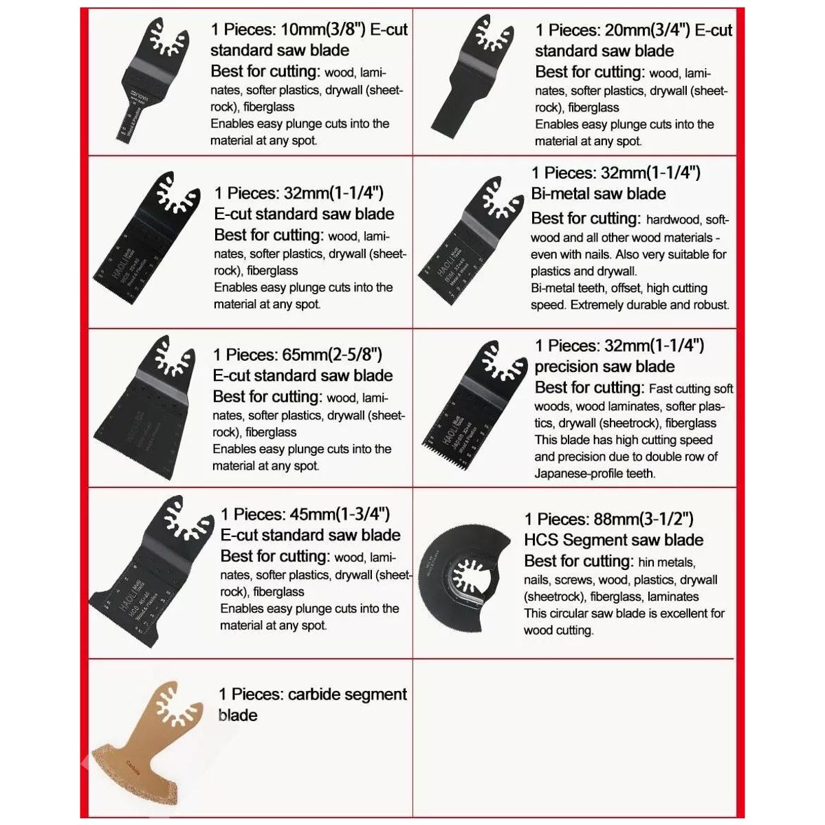 KUANGYE - Kit De Hojas De Sierra Oscilante Universal 9 Piezas