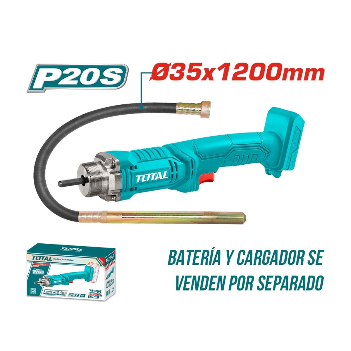 TOTAL TOOLS - Vibrador de Hormigón 2300rpm 1200mm 20v TOTAL