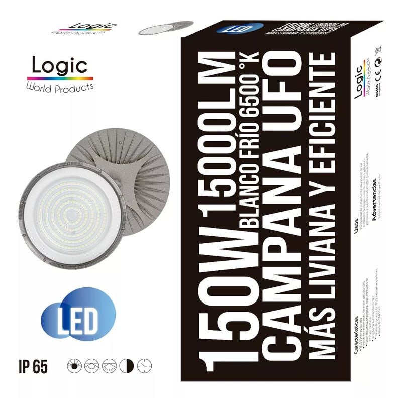 LOGIC - Campana Industrial Led Compacta Ufo Flat 150w Led Color Negro
