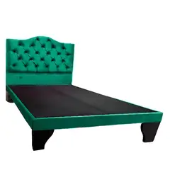 FLOBAL - Cama 1 Plaza Ovalada Incluye Base y Respaldo Verde Esmeralda