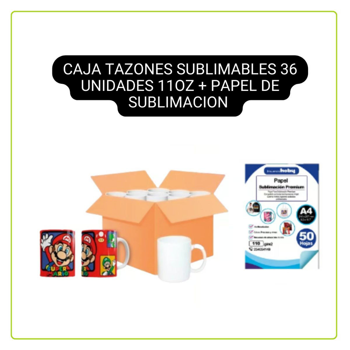 GENERICO - CAJA TAZONES SUBLIMABLES 11OZ + PAPEL DE SUBLIMACION OB968