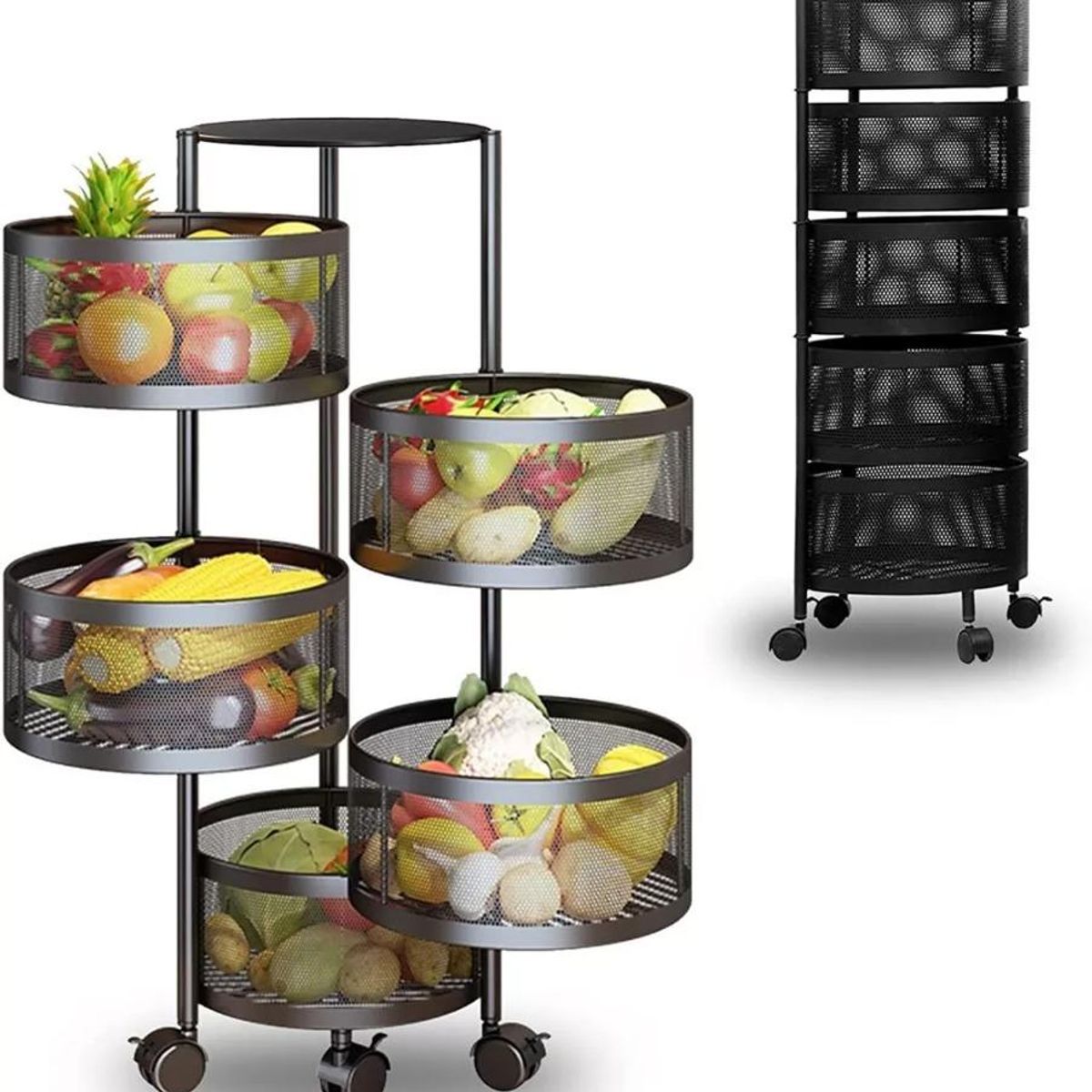 DETODOYMAS - Organizador Carro Repisas Giratorias Multiuso De 5 Niveles - Negro