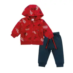 TEDMIMAK - Set 2 Piezas Polerón Capucha Pantalón Niño Rojo 100% Algodón