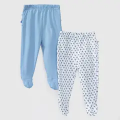 COYOTE KIDS - Pack pantalones blanco celeste hojas algodón peruano - Celeste