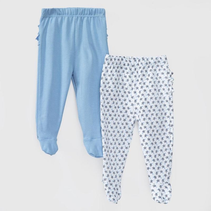 COYOTE KIDS - Pack pantalones blanco celeste hojas algodón peruano - Celeste