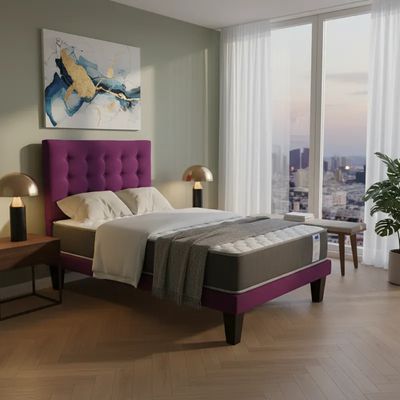 Imagen 2 del producto CAMA 1,5 PLAZAS ABOTONADA 105X190CM + RESPALDO MORADO + COLCHON