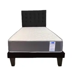 FLOBAL - Cama 1,5 Plazas Abotonada 105X190cm + Respaldo Negro + Colchon