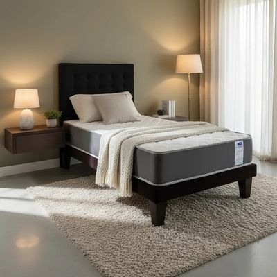 Imagen 2 del producto Cama 1,5 Plazas Abotonada 105X190cm + Respaldo Negro + Colchon Funcional