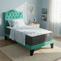 Cama 1 Plaza Turquesa Incluye Base Respaldo y Colchón de resortes