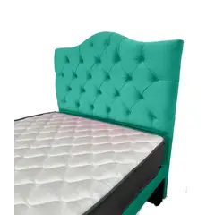 FLOBAL - Cama 1 Plaza Turquesa Incluye Base Respaldo y Colchón de resortes