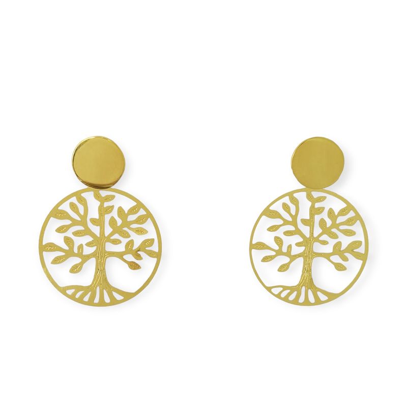 ANDREA COGGIOLA JOYAS - Aros Árbol De La Vida Tope Redondo Enchapado Oro 18K
