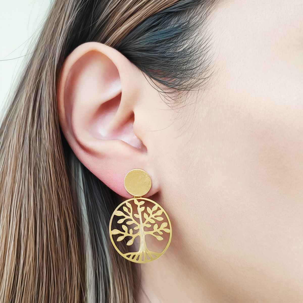 COGGIOLA - Aros Árbol De La Vida Tope Redondo Enchapado Oro 18K