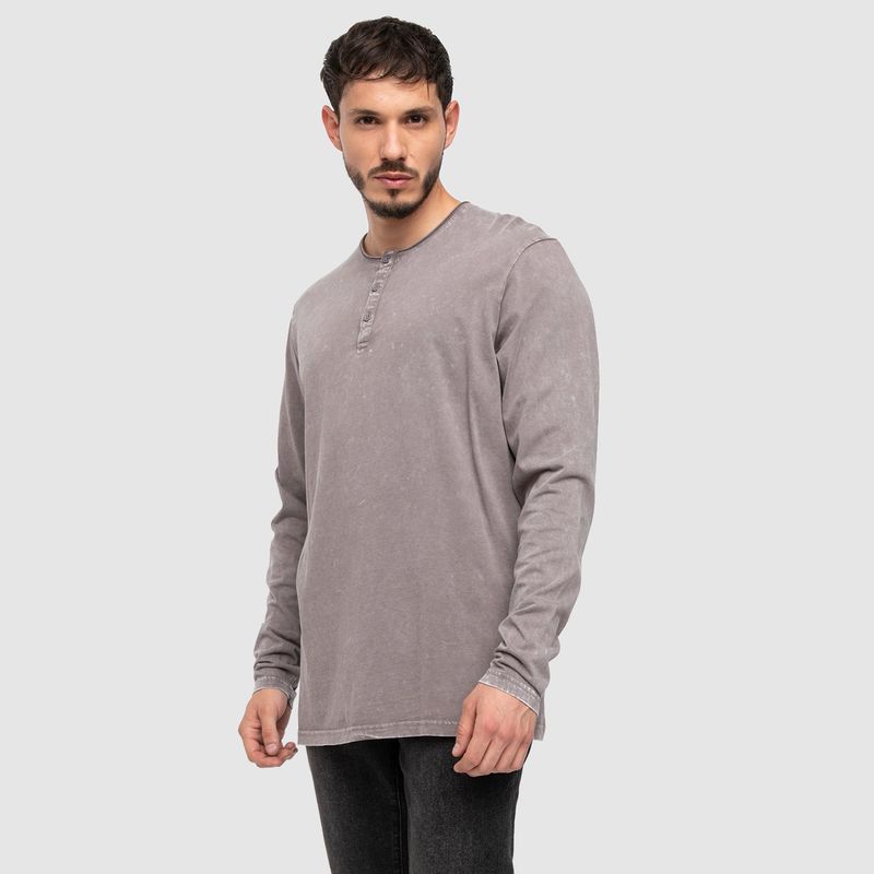 BUBBA - Henley Tee Light Grey  Black Bubba