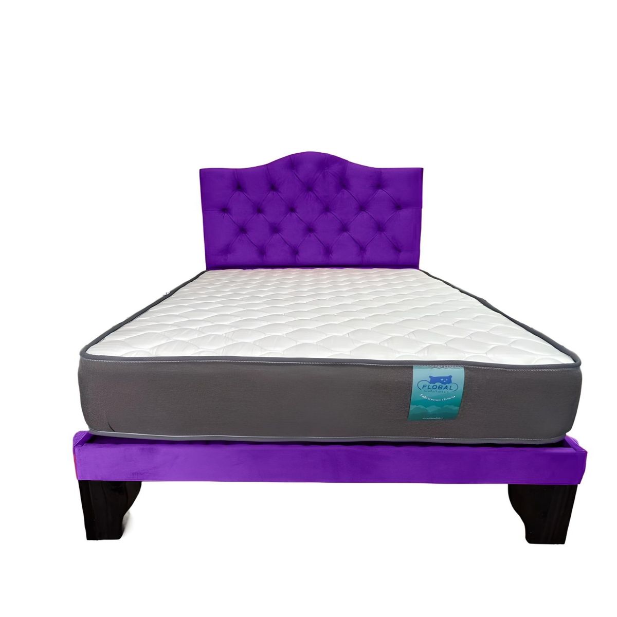 FLOBAL - Cama 1 Plaza Morado Incluye Base Respaldo y Colchón de resortes