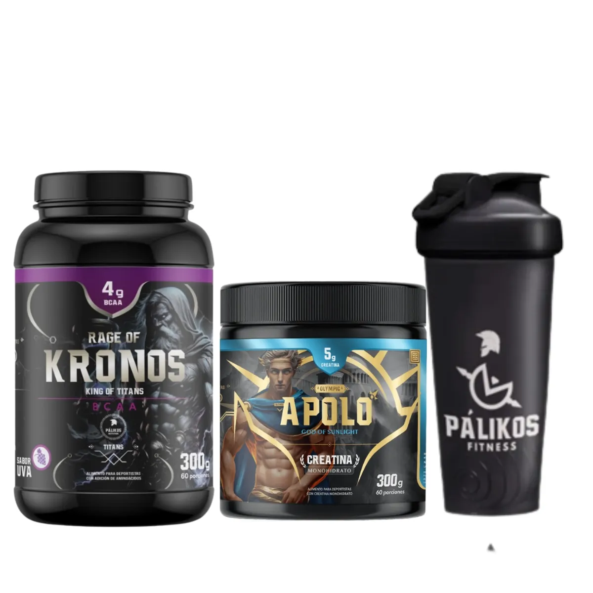 PALIKOS FITNESS - Aminoacido BCAA + creatina monohidrato + shaker para proteina