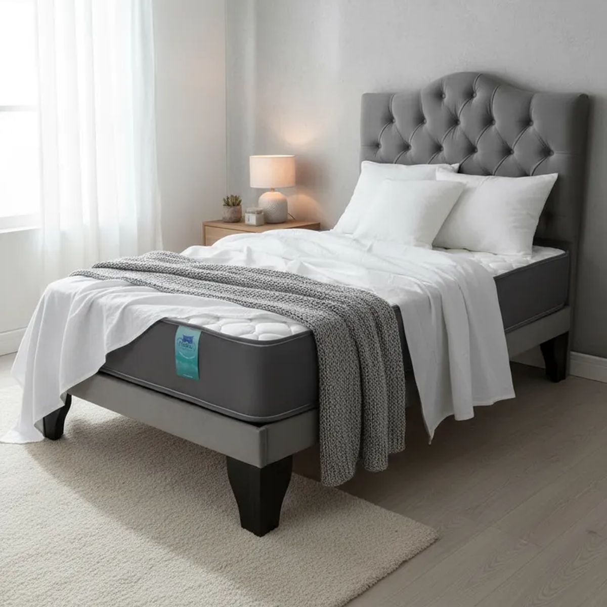 FLOBAL - Cama 1 Plaza Ovalado, Incluye Base + Respaldo + Colchón Flobal