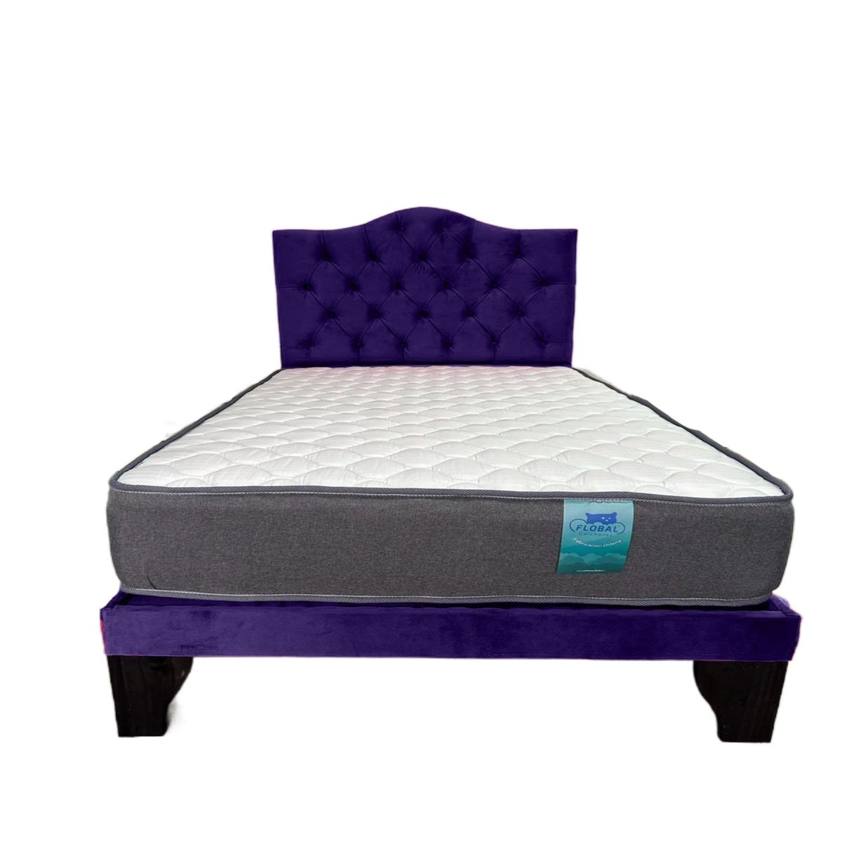 FLOBAL - Cama 1 Plaza Azul Marino Incluye Base Respaldo y Colchón de resortes